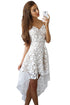 Sexy White Hollow Lace Nude Illusion Hi-low Party Dress